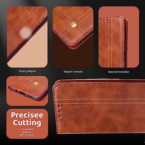 Image of Leather Flip Cover for Vivo V60 5G / Vivo T4 Pro 5G Wallet Slim Book Cover with Card Slots Magnetic Flip Cover for Vivo V60 5G / Vivo T4 Pro 5G - Magnetic Brown