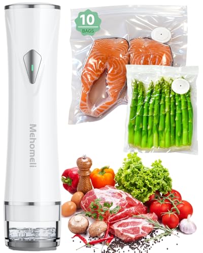 Image of Mehomeli Compact Vacuum Sealer for Food (Vacuum Sealer Machine + 10 Reusable Vacuum Bags), Powerful Handheld Vacuum Sealer Machine, Seal Food 6X Fresh Longer, Portable & Wireless, Easy-Clean