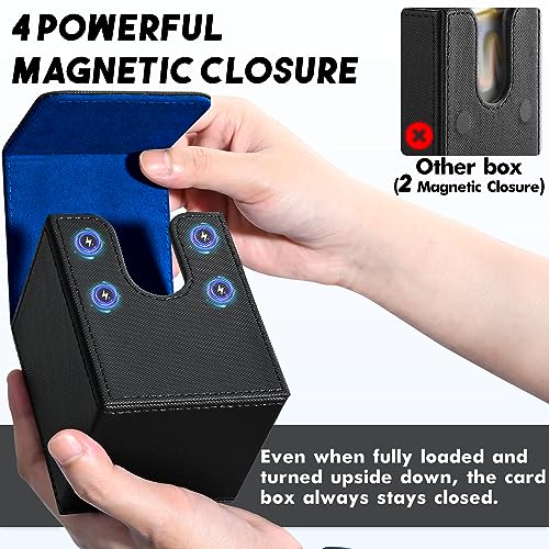 Image of ZLCA Card Deck Box for Trading Cards, MTG YuGiOh Deck Case Holds 100+ Single Sleeved Cards, PU Leather Magnetic Card Storage Box Fits for TCG CCG Magic Game Cards (Black& Blue)
