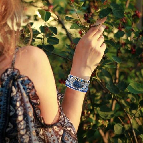 Image of Plumiss Women Boho Handmade Natural Stone Crystal Leather Bead Wrap Bracelets Collection