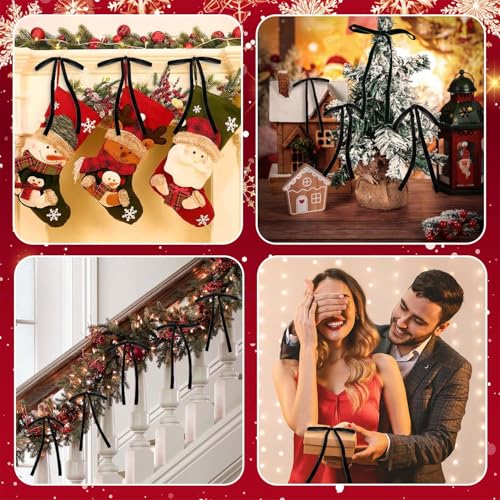 Image of 24 Pcs Black Velvet Bows Ornaments for Christmas Tree, Vintage Rustic Elegant Velvet Christmas Bows Tree Decorations, Indoor Home Decor for Wreath Mantle Gift Wrap Holiday Decor, 3 /8'' W, 5 * 7 inch