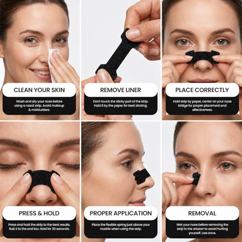 Image of Nose Strips for Breathing by Massner, Large Black Breath Strips for Sleeping, Snoring Support, Stuffy Nose and Congestion Relief - Better Night Airflow, 100 Nasal Strip