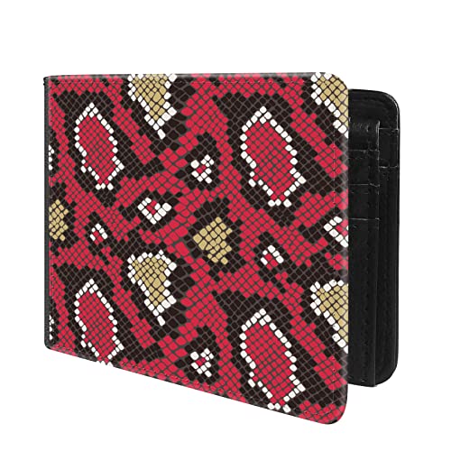 (Red Snake Skin Pattern Front Pocket Slim Bifold Leather Wallet RFID Blocking with ID Window for Men