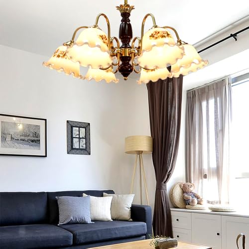 Suspension vintage dorée style campagnard chic à 6 ampoules