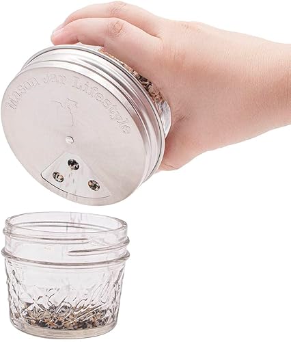 Miniatura 8 de Paquete de 4 tapas para coctelera de especias de acero inoxidable para tarros Mason (boca regular)