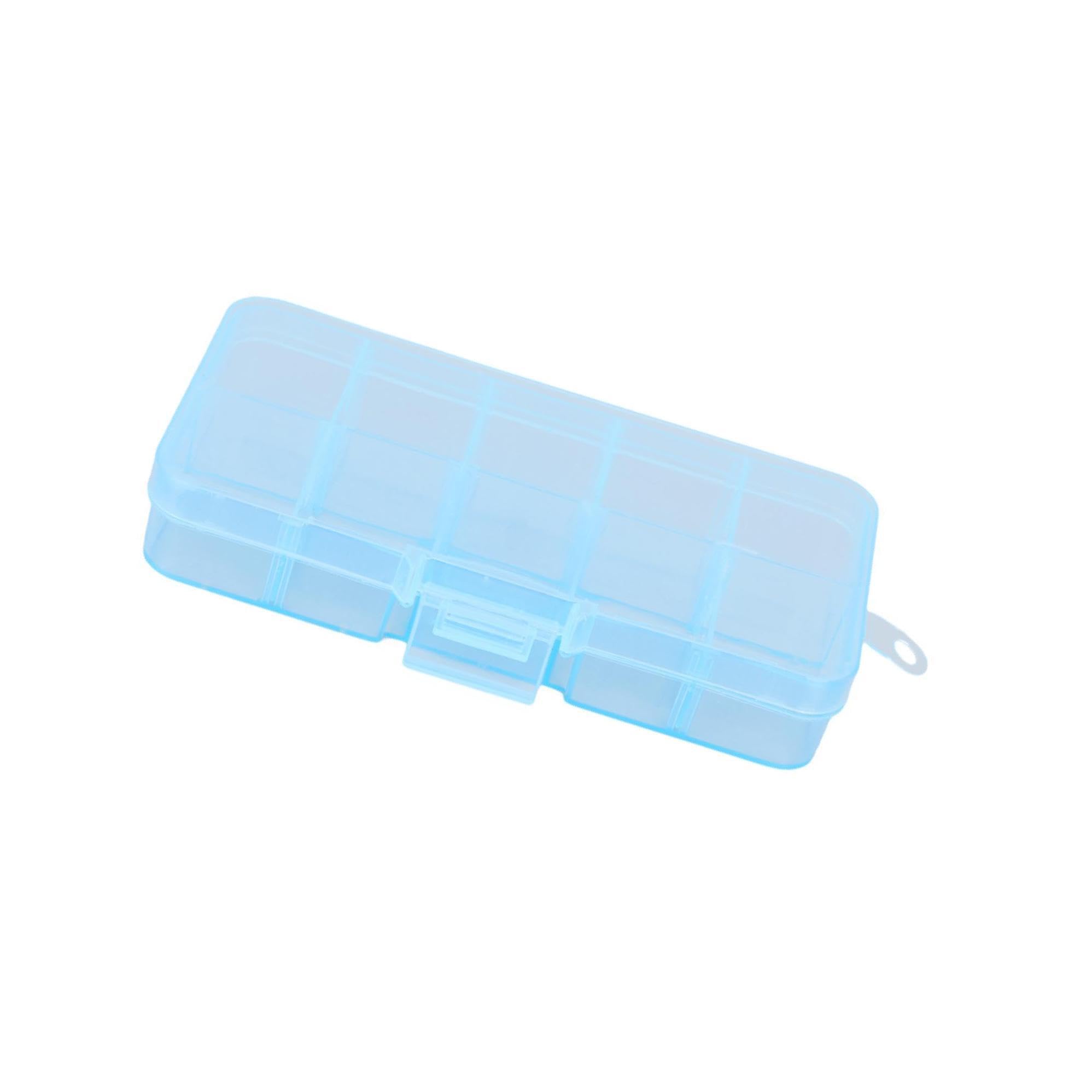 QUXVUIS 10 Grid Plastic Jewelry Removable Storage Box Convenient and Durable Container for Beads and Earrings Grids Pills, Blue, 12.8x6.5x2.2cm