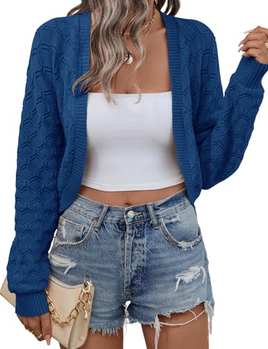 LOMON Womens Bolero Shrugs for Dresses Cropped Sweater Long Sleeve Open Front Cardigan(Deep Blue,Small) by LOMON - Used condition - Image 2