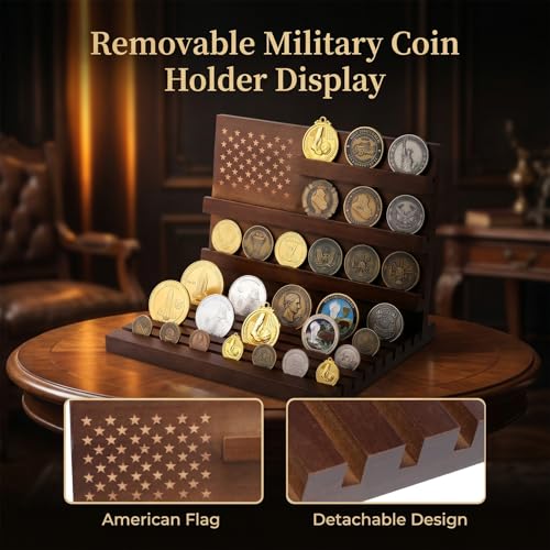 Exhibidor para monedas 11 filas para 80 unidades madera nogal miniatura 3