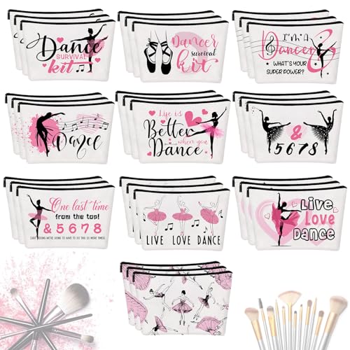 Irenare 30 Pcs Dancer Appreciation Gifts for Women Canvas Makeup Bags Cosmetic Dance Kit Travel Toiletry Case Pencil Toiletry Zipper Pouch Bag Thank You Gift Class Prizes Gifts