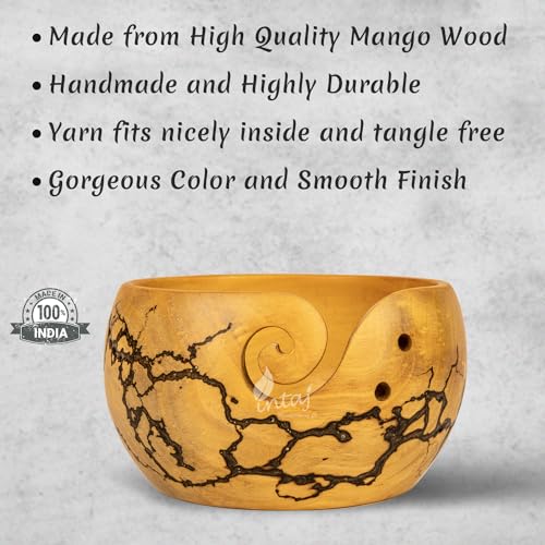 Image of INTAJ Wooden Yarn Bowl for Knitting and Crochet, 7 Inch No-Snag Holder