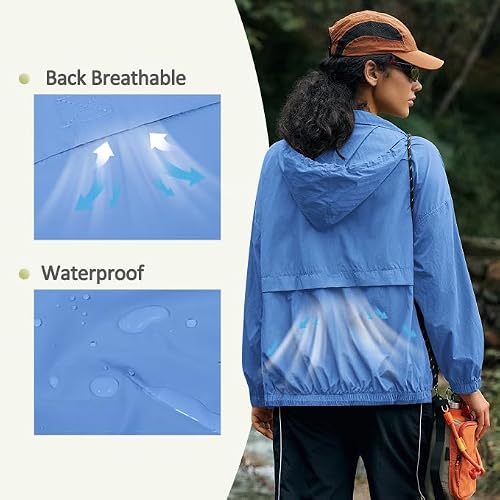 Yousify Womens Waterproof Rain Jackets Lightweight Zip Up Raincoat Outdoor Hiking Hooded Windbreaker with Pocket - Thumbnail 3