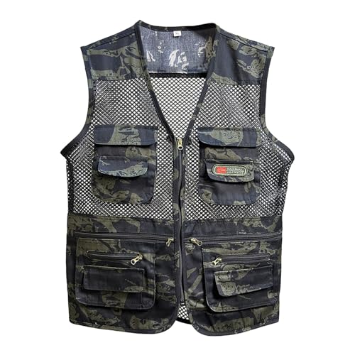 Caxndycing Gilet da pescatore, da uomo, in rete, per il tempo libero, da caccia, con tasche multiple, leggero, multifunzione, estivo, casual, per sport all'aria aperta, mimetico, 4XL