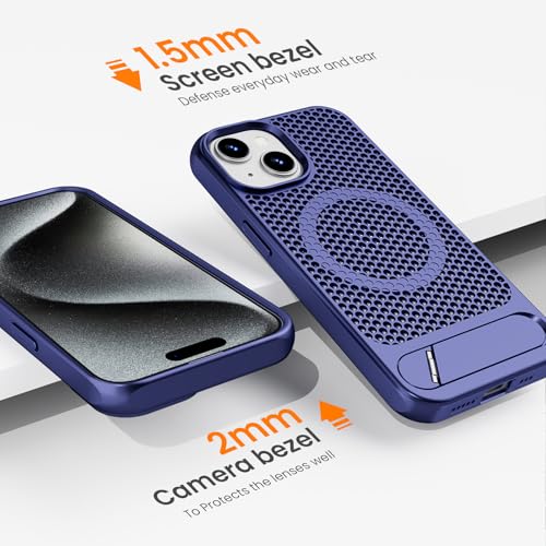 Image of amazon basics Vanguard Laser Cut mesh case Compatible with iPhone 15 | Supports Magnetic and Wireless Charging - Blue