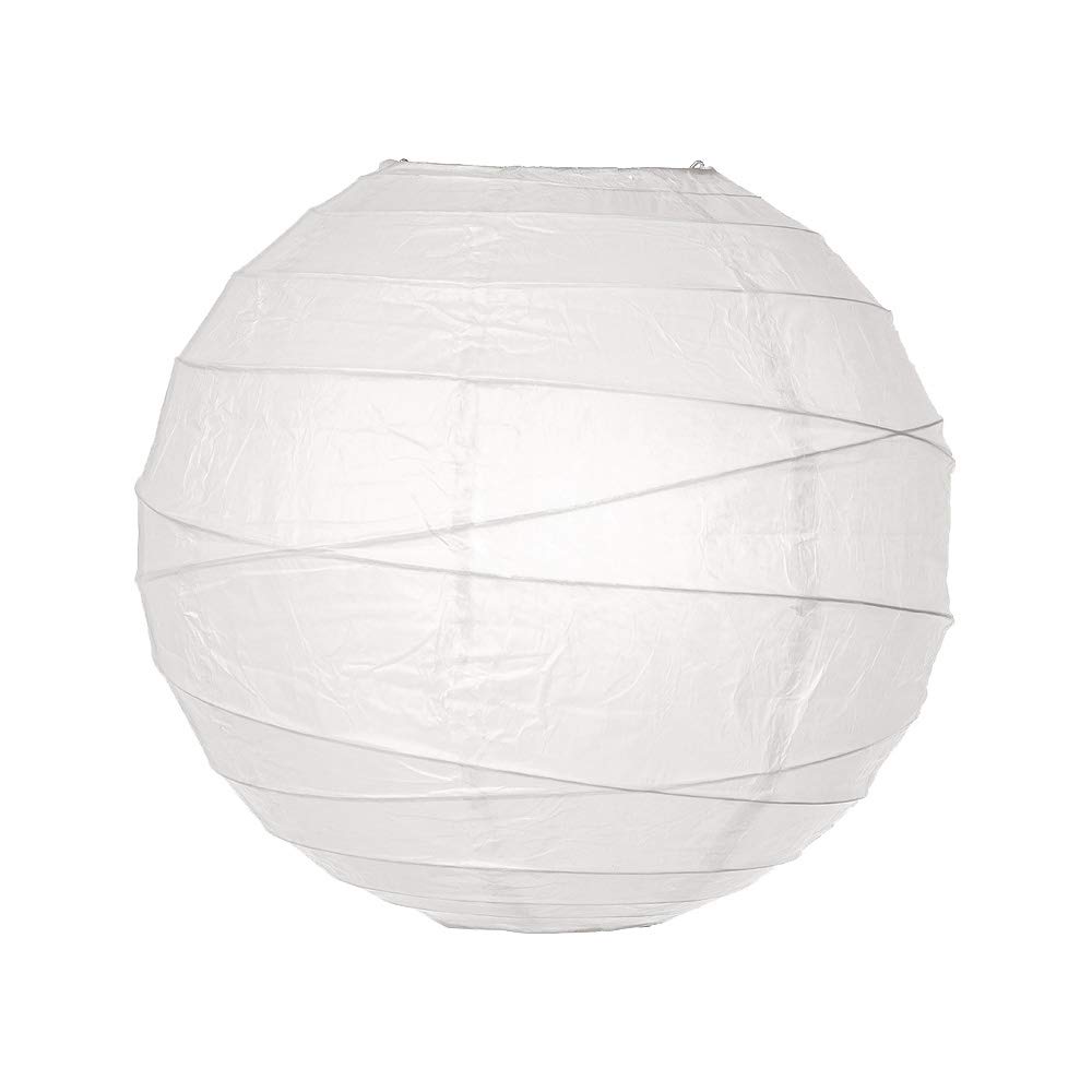 Cultural Intrigue Luna Bazaar Paper Lantern (14-Inch, Free Style Ribbed, White) - Rice Paper Chinese/Japanese Hanging Decoration - for Home Decor, Parties, and Weddings