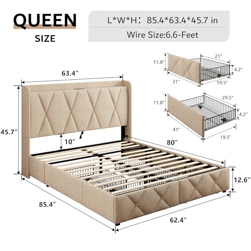 Ipormis Queen Bed Frame With 4 Storage Drawers thumb #1