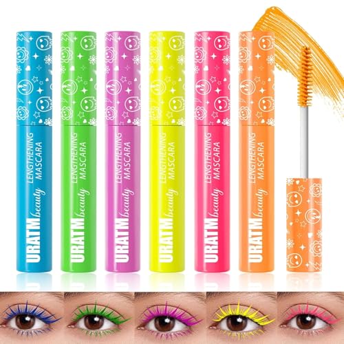 Matte Liquid Mascara Set 6 Farben UV Neon Mascara Pencil Waterproof Long Lasting Thick Volume Eye Lash Make Up Christmas Festival Makeup Gift Kit for Women
