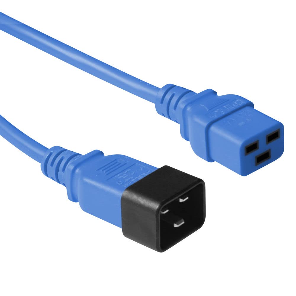 ACT Kaltgerätekabel Verlängerung 0,6m, C19 Buchse auf C20 Stecker, IEC 60320 Netzkabel – AK5092 Blau