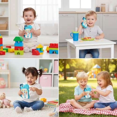 Image of FunBlast Cartoon Musical Mobile Phone for Kids, Mobile with Light & Sound Toys for Babies | Educational Toys for Kids 3+ Years /Boys /Girls-1 Unit (Dino-Blue)
