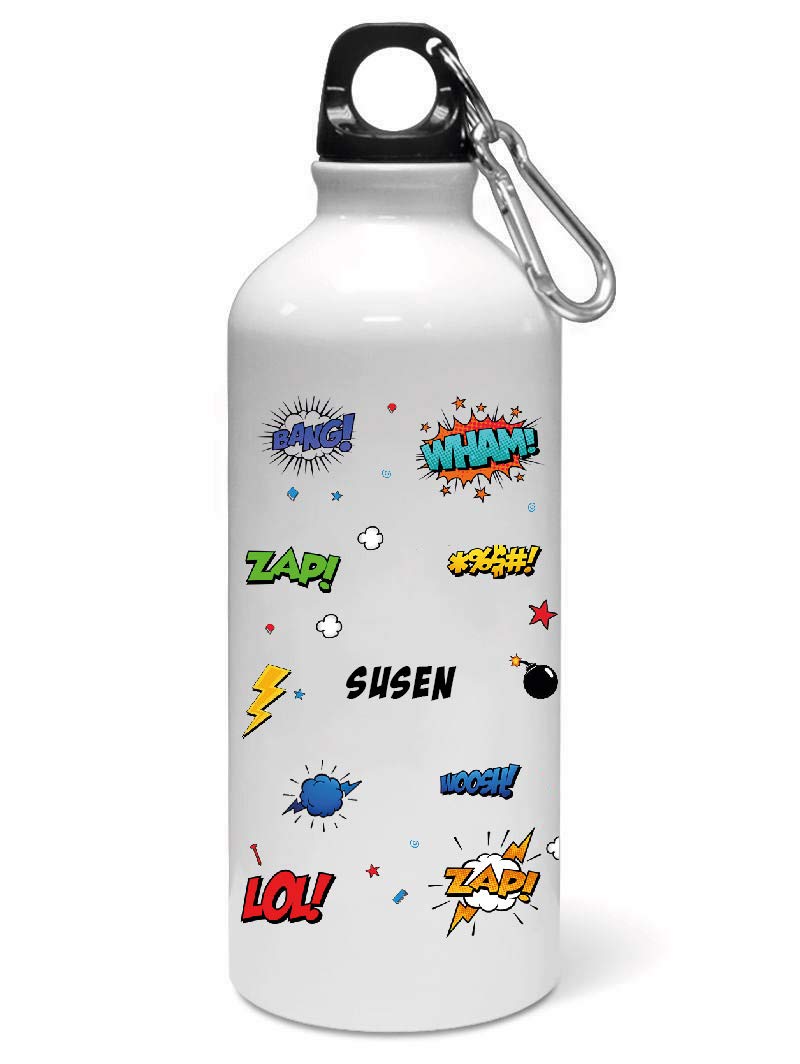 WeChitr Doodle Aluminium Sipper/Water Bottle/Gym Sipper 750 ML, Color - White, Name -Susen