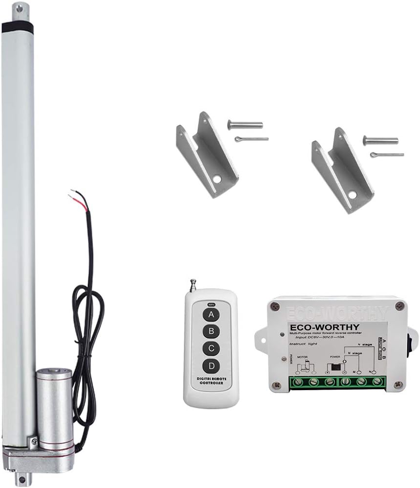 DCHOUSE 16" Stroke Linear Actuator 12 Volt 12V DC 400mm Linear Motion Actuator Wireless Remote Controller Kit With Linear Motor Mounting Brackets
