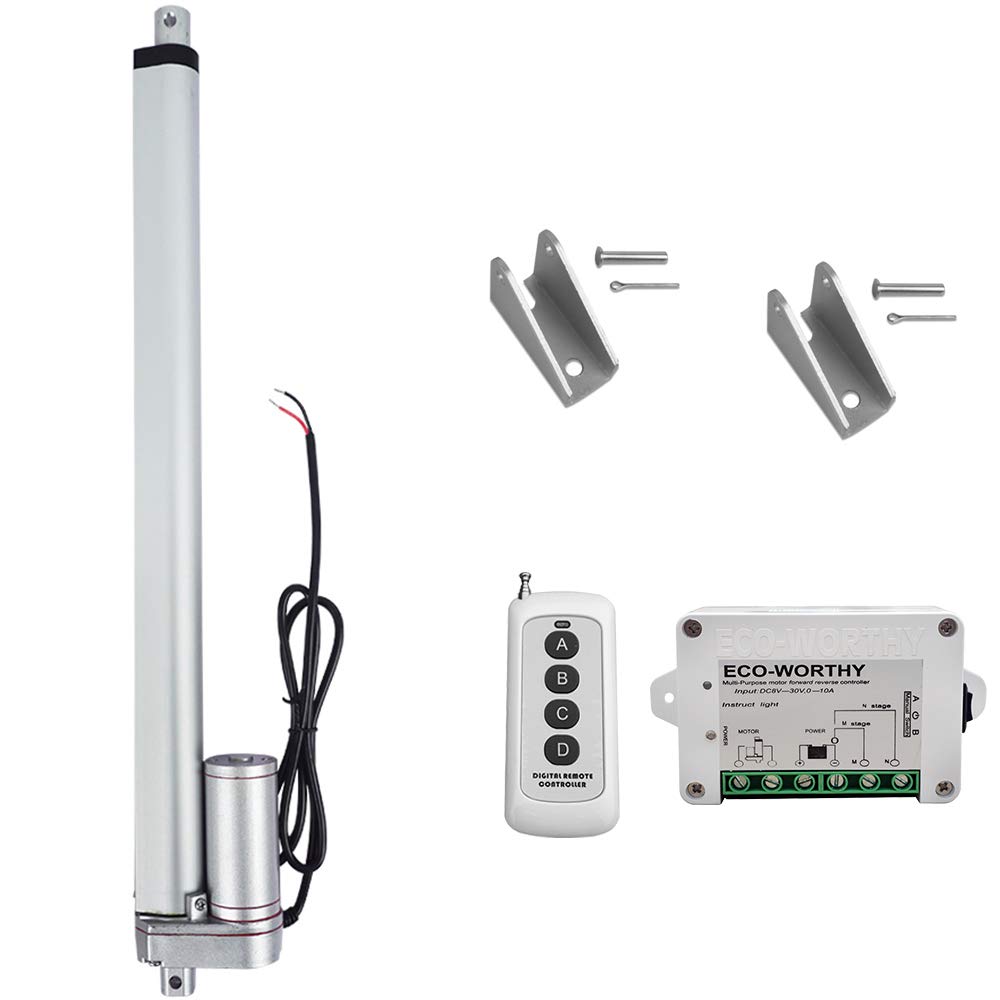 DCHOUSE 16" Stroke Linear Actuator 12 Volt 12V DC 400mm Linear Motion Actuator Wireless Remote Controller Kit With Linear Motor Mounting Brackets