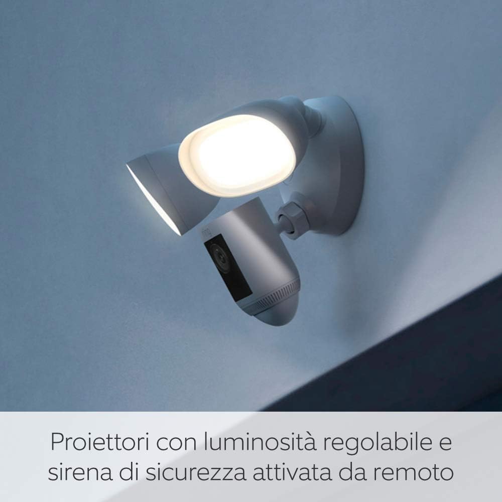 Ring videocamera Pro con proiettori Cablata (Floodlight Cam Wired Pro) |Video 2K con Ring Vision, rilevazione di movimento 3D, alternativa a sistema CCTV |Prova gratuita di 30 giorni di Ring Home