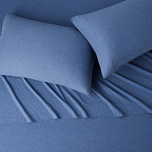 Image of Amazon Basics Cotton Jersey 4-Piece Bed Sheet Set, King, Chambray Blue, Solid