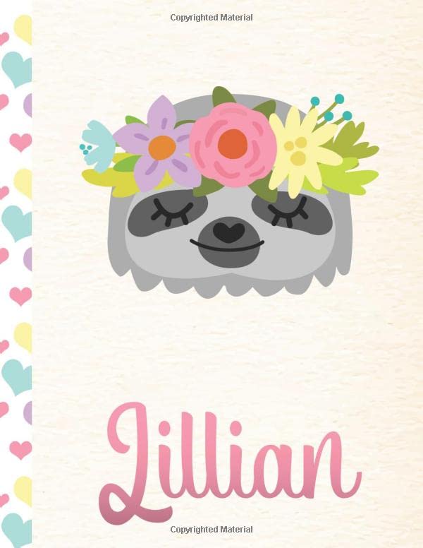 Lillian: Personalized Sloth Sketchbook For Girls With Pink Name - 8.5x11 110 Pages. Doodle, Draw, Sketch, Create!