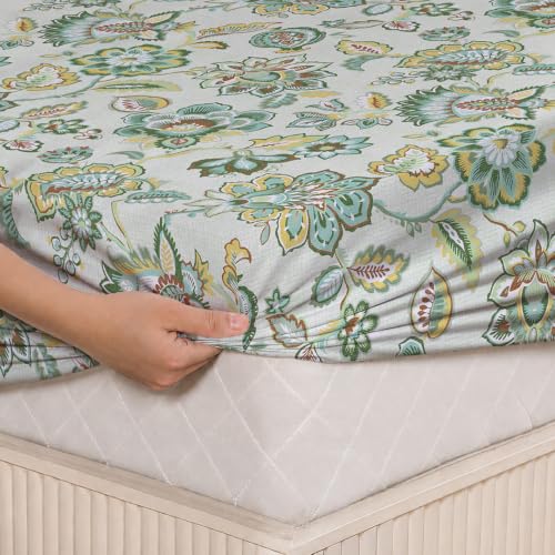 Image of LANE LINEN Symphony 100% Cotton 144TC King Bedsheet Set, 3 Piece, Printed | Printed 3-Piece Set With 1 King Fitted Bedsheet (1.83 x 1.98 M + 0.30D CM), 2 Pillow Covers, 144 TC, Soft & Breathable Cotton