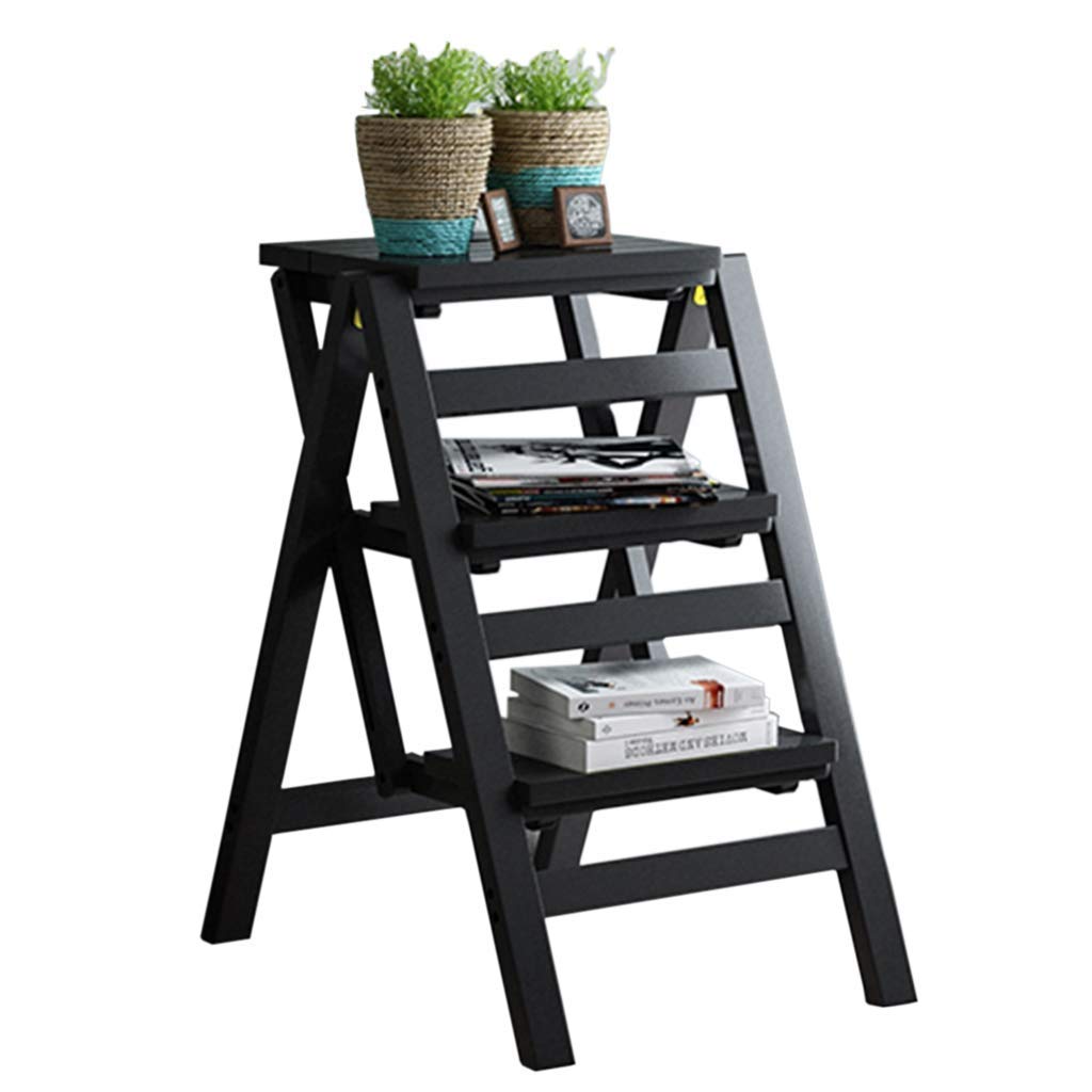 HAPPLiGNLY Home Step Stools,Multifunctional Step Stool Wooden Ladder Stairway Chair with 3 Steps for Home Folding Fold up Library Kitchen Office Steps Max Load 150Kg,C,D
