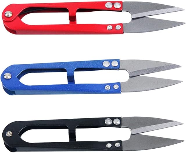 Dchannel 3Pcs Garden Pruning Plant Leaf Trimming Scissors U Shape Clippers Flower Bonsai Tool Branch and Household Sewing Cutting Practical, Red, Blue, Black, 21.3 x 13.8 X 1.2