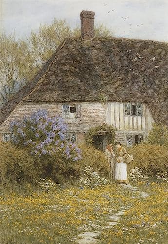 Cuadro en lienzo de una cabaña de Helen Allingham para decorar el dormitorio con arte rústico