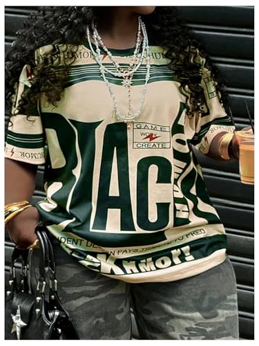 SOLY HUX Women's Plus Size Letter Graphic Short Sleeve T Shirts Drop Shoulder Crew Neck Loose Tee Tops Streetwear3