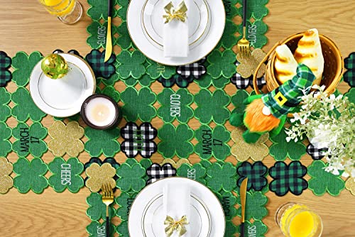 Feuille St Patricks Day Table Runner 69 Inches Long Shamrock Table Runner Green Table Runner With Gold Glitter Lucky Four-Leaf Clovers Buffalo Plaid St. Patrick's Day Decorations #TOP5