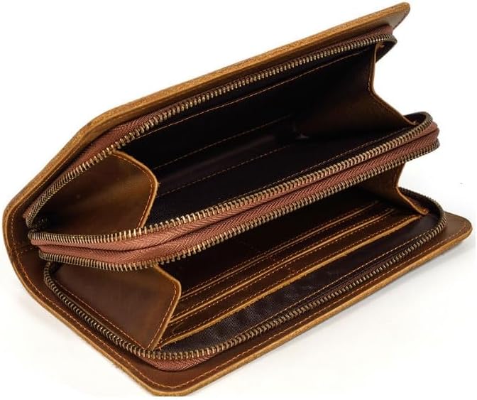 Retro Long Wallet Men's Genuine Leather Vertical Casual Money Clip