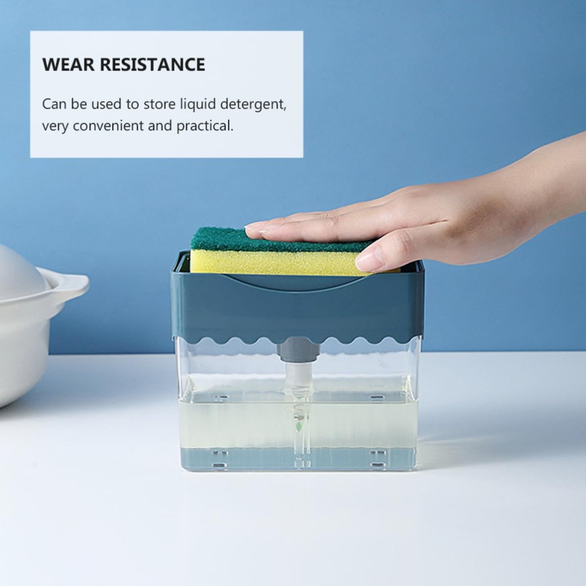 Automatic Liquid Storage Box with Sponge Wipe, Abs Pressing Liquid Dispenser for Easy Cleaning of Pots and Bowls, for Dining Room and Hotel Use