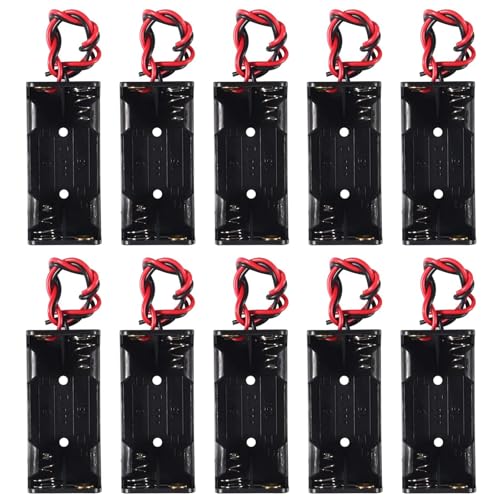 AEDIKO 10 soportes de batería AAA con cables de 3 V, 2 x 1,5 V AAA, caja de almacenamiento, organizador de contenedores, adaptador y comprobador