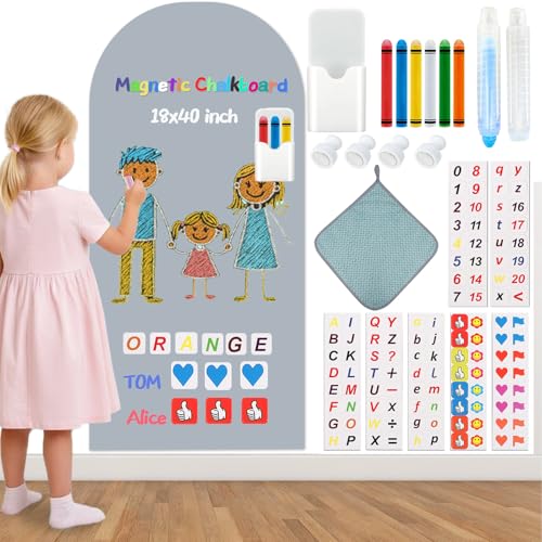 Arch Magnetic Chalkboard Wall Decal for Kids,Upgraded Thickened Arch Magnetic Chalkboard for Wall,Suitable for Home Decoration Wallpaper and Children's Game Room,School (Grey, 18x40 Inch)