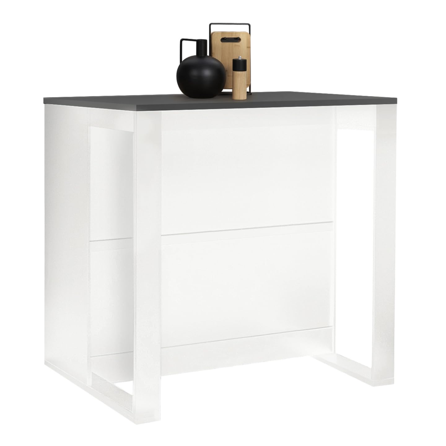 IDMarket - Tavolo bar a isola JUNO, legno bianco e piano grigio