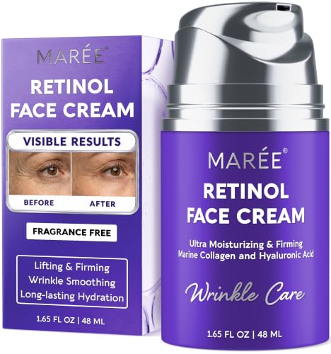 MAREE Face Moisturizer – Firming &amp; Lifting Face Cream for Women with Collagen, Retinol &amp; Hyaluronic Acid – Day &amp; Night Anti-Aging Facial Wrinkle DD Cream Moisturizer for Dry Skin – 1.65 Fl Oz