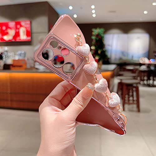 Vanipuff Samsung Galaxy S21 Ultra 5G 6.8" Phone Case With Heart Bracelet Strap Luxury Plating Cute Love Hearts Cover With Hearts Hand Chain For Women Full Camera Protection Shockproof Bumper (Black) #TOP3