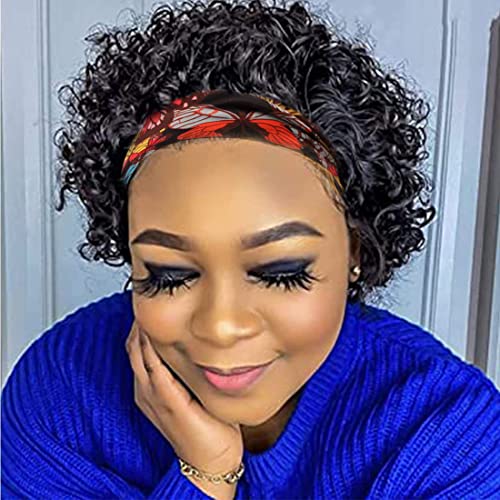Persephone Curly Headband Wig Human Hair Pixie Cut Wigs for Black Women Natural Color 8 Inch