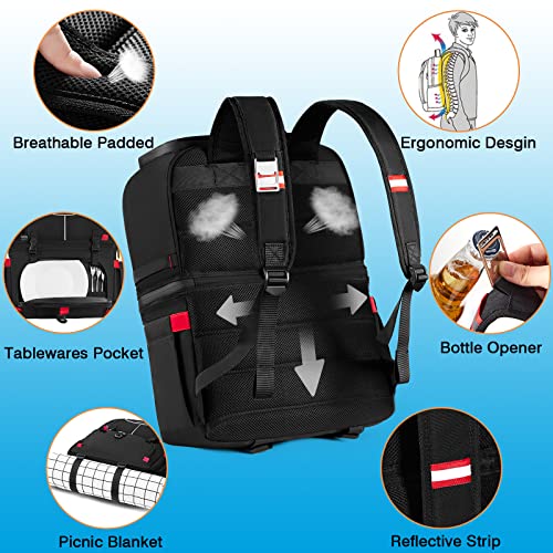 Necoka Cooler Backpack,Doulbe-Layer 42 Cans Backpack Coolers Insulated Leak Proof With 5 Ice Pack For Drink Food,Lightweight Large Lunch Bag For Men Women Trip Beach Camping Work #TOP4