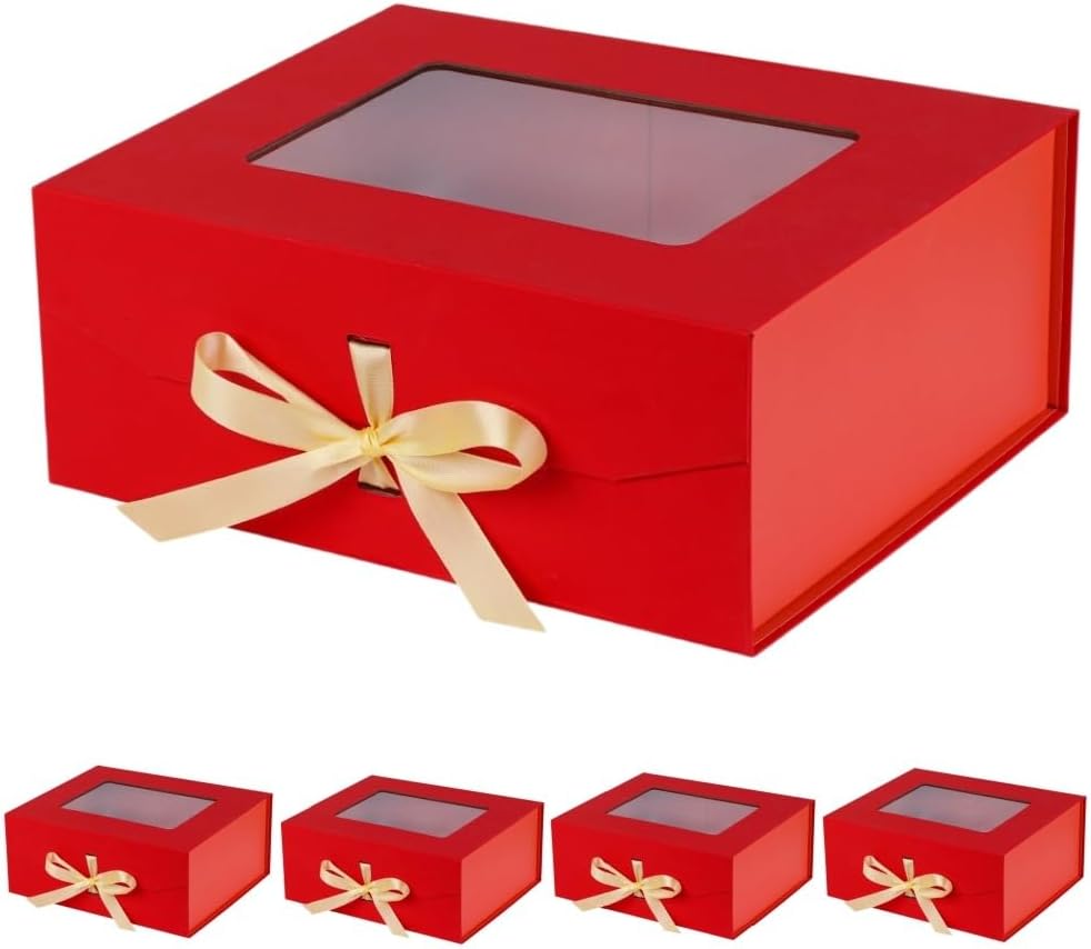 Amazon.com: PLINJOY 5 Pcs Red Gift Box for Presents with Ribbon 13 ...
