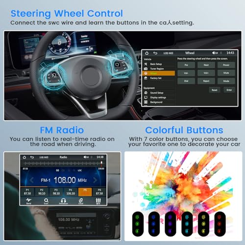[Upgrade] 7 Inch HD Single Din Touch Screen Car Radio- Wireless Carplay and Android Auto, 1 Din Car Stereo with Bluetooth 5.1, Mirror Link, FM Radio, SWC, 7 Backlights+ Backup Camera Mic - Thumbnail 5