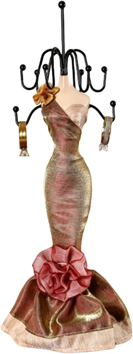 Mini Manikin Jewelry Stand Lady Mannequin Jewelry Organizer with 8 Hooks 2 Tier Necklace Bracelet Earring Ring Holder Display Stand for Vanity Table Counter