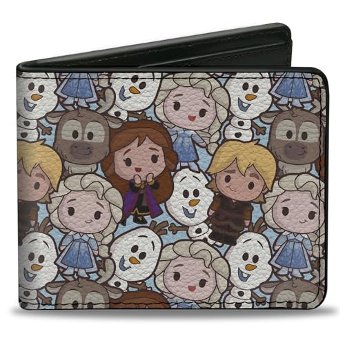 Disney Wallet, Bifold, Frozen Chibi Characters Stacked Light Blue, Vegan Leather