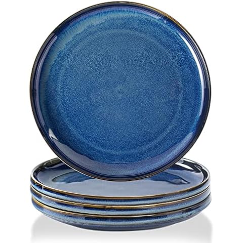 KYBSCZ Ceramic dinner plates set of 4, Dessert plates & Salad plates for party and wedding, Microwave safe porcelain plates set, 8 Inch Cover