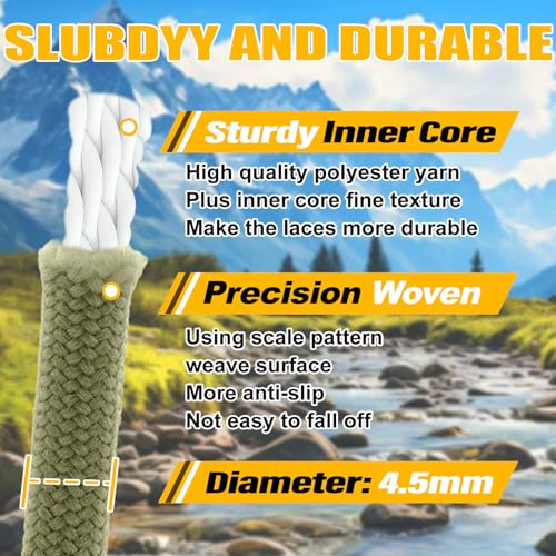 Image of DELELE 2 Pair Thick Round Climbing Shoelaces Hiking Shoe Laces Boot Laces