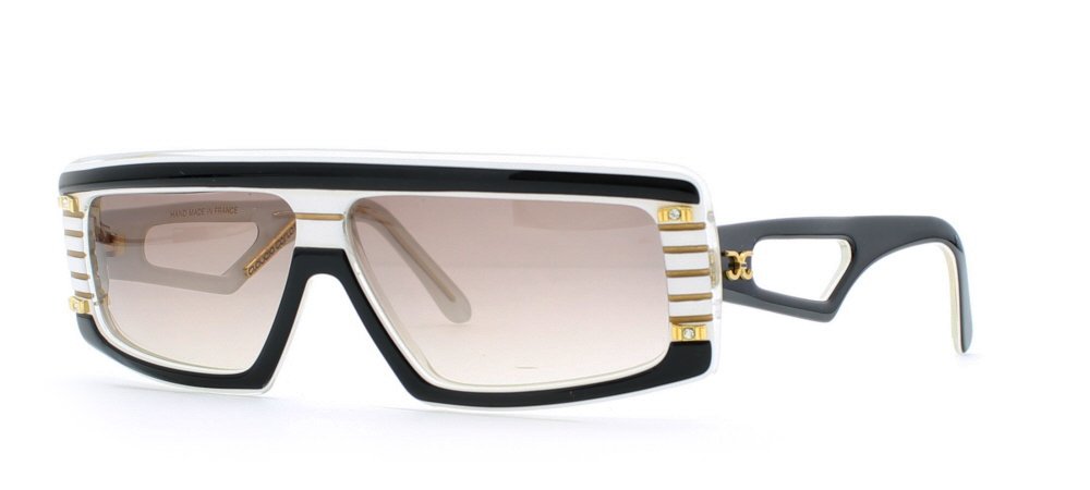 Claudia Carlotti Mercury CS 12 Black White Gold Rectangular Certified Vintage Sunglasses For Mens and Womens